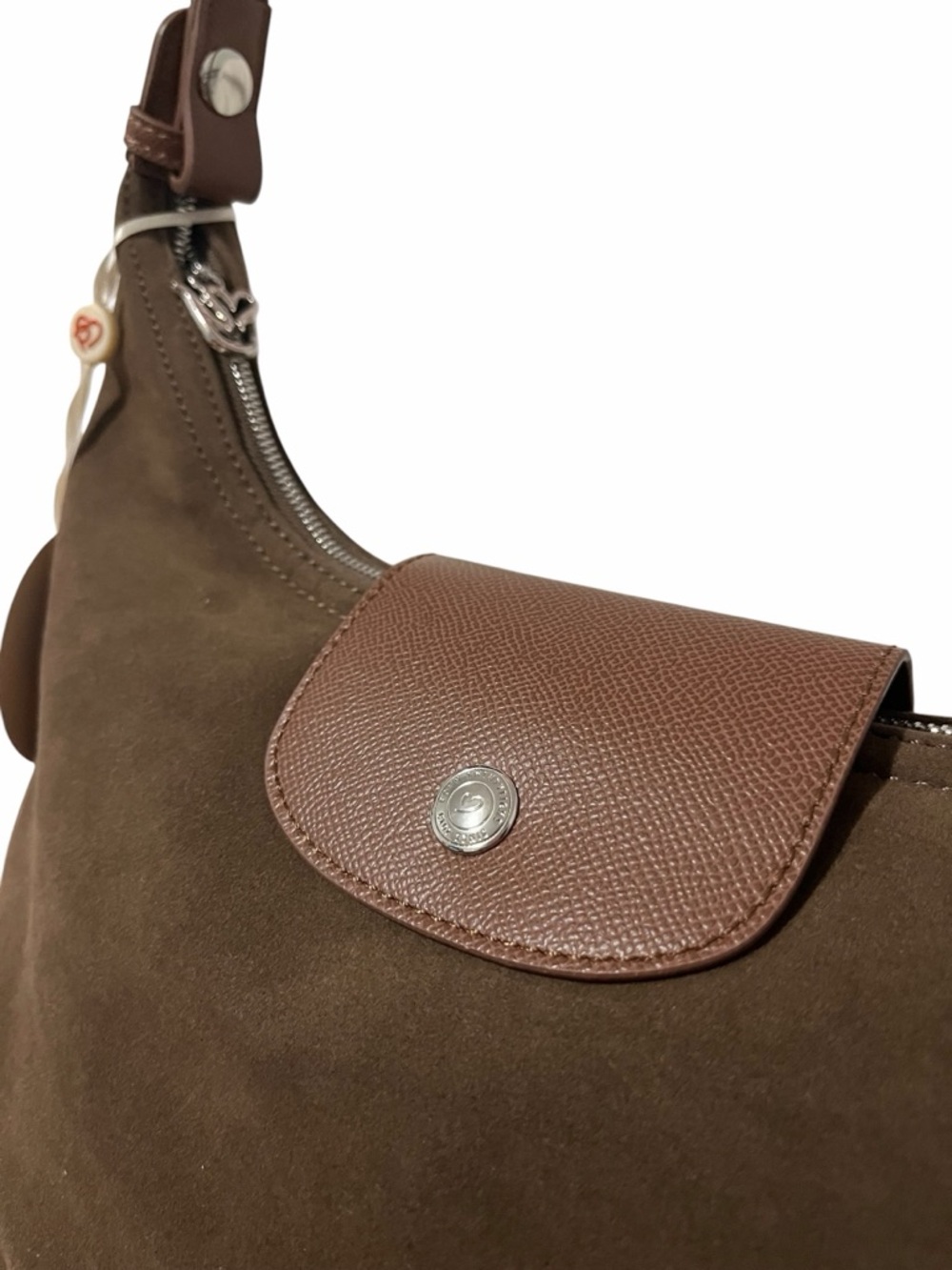 Dark Brown Suede Two Way Bag with Leather Trim - Picture 7 of 13